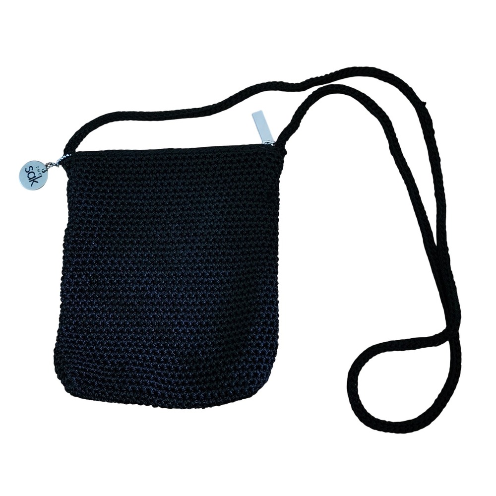The Sak Black Crochet‎ Crossbody Bag Small Purse Woven Casual
